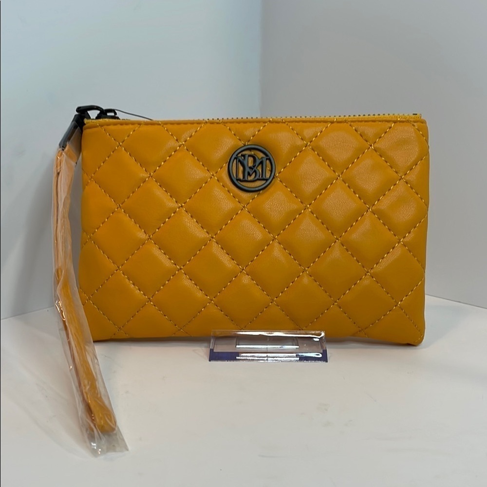 Badgley Mischka Yellow Quilted Clutch with Wristlet